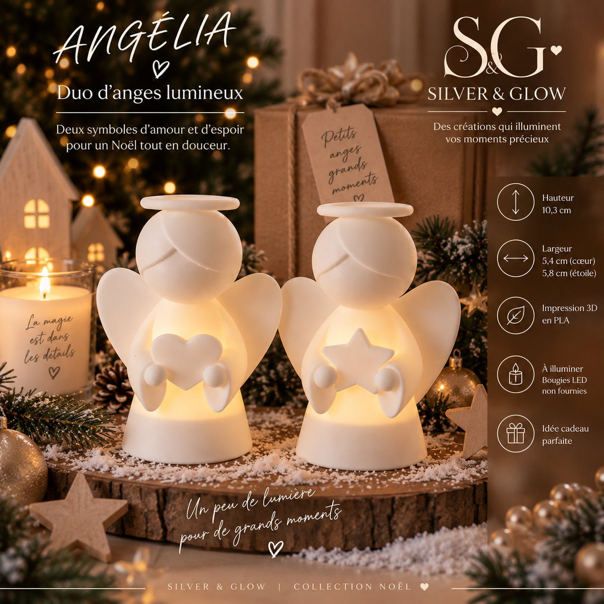 ANGÉLIA – Duo d'anges lumineux de Noël | Silver & Glow