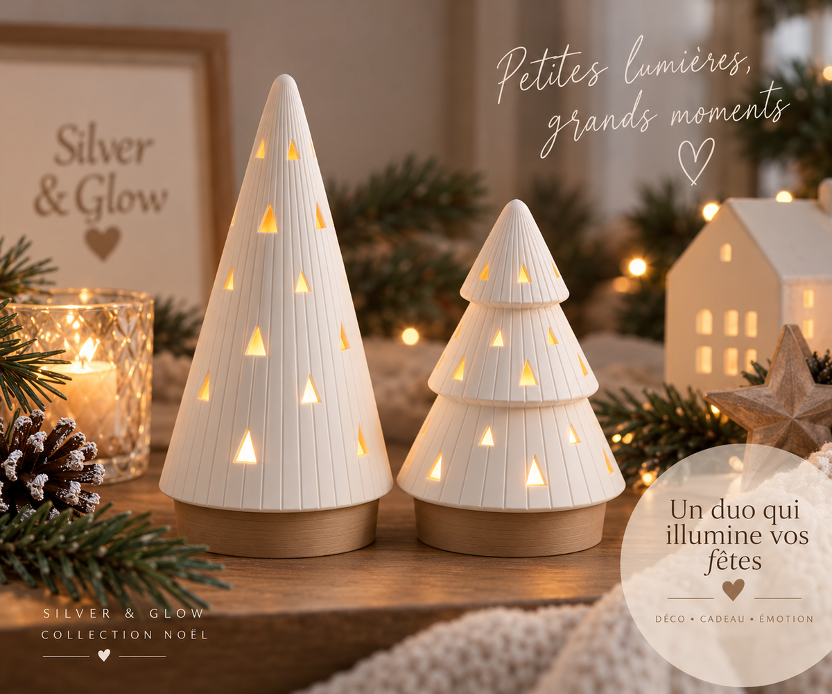 SYLVA – Duo de sapins lumineux de Noël | Silver & Glow