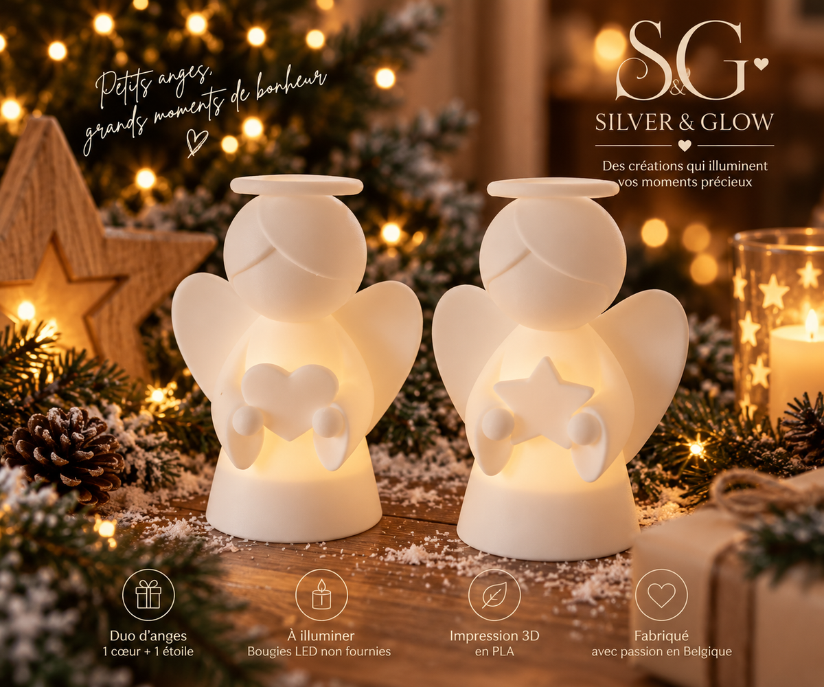 ANGÉLIA – Duo d'anges lumineux de Noël | Silver & Glow