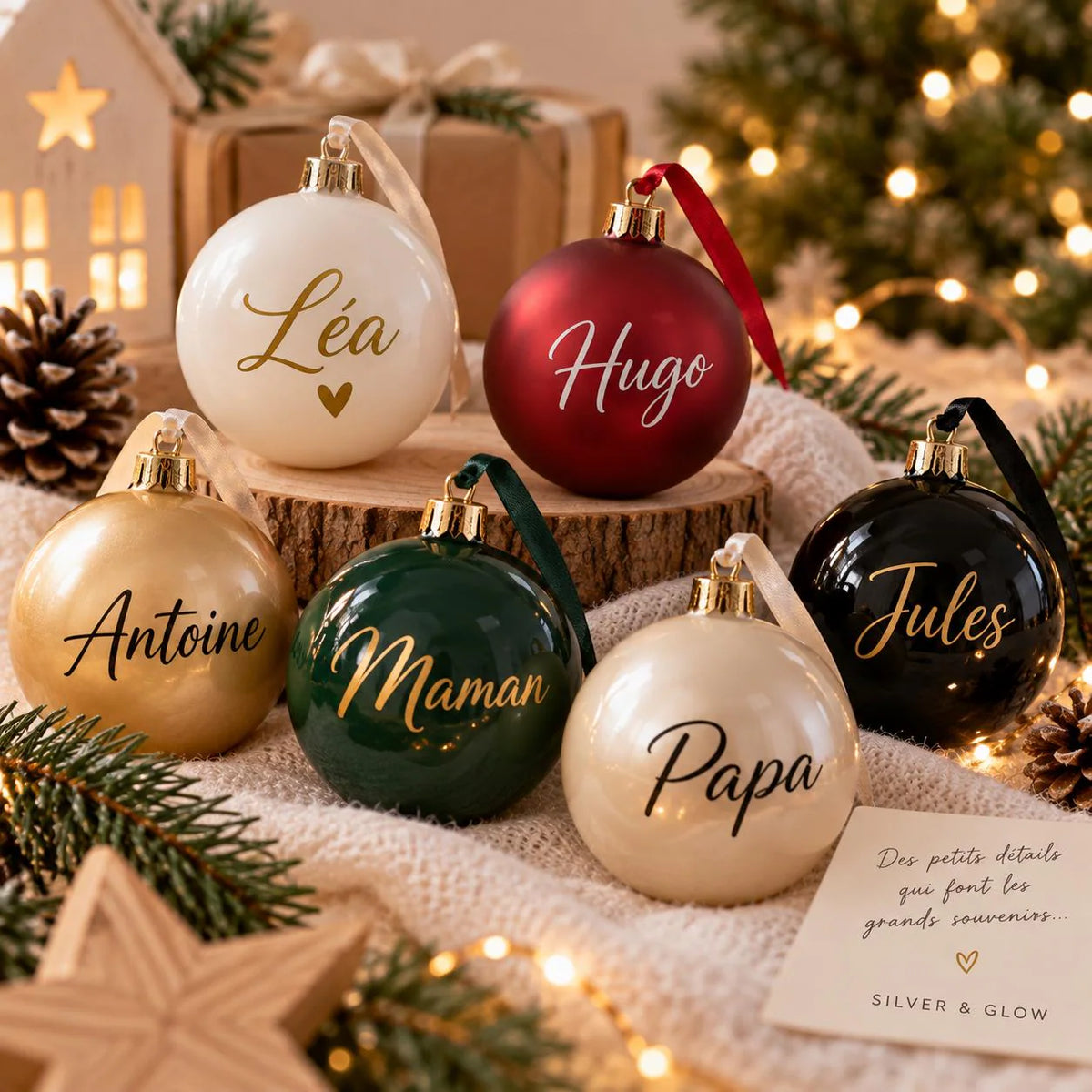 Boules de Noël personnalisées avec prénom | Silver & Glow