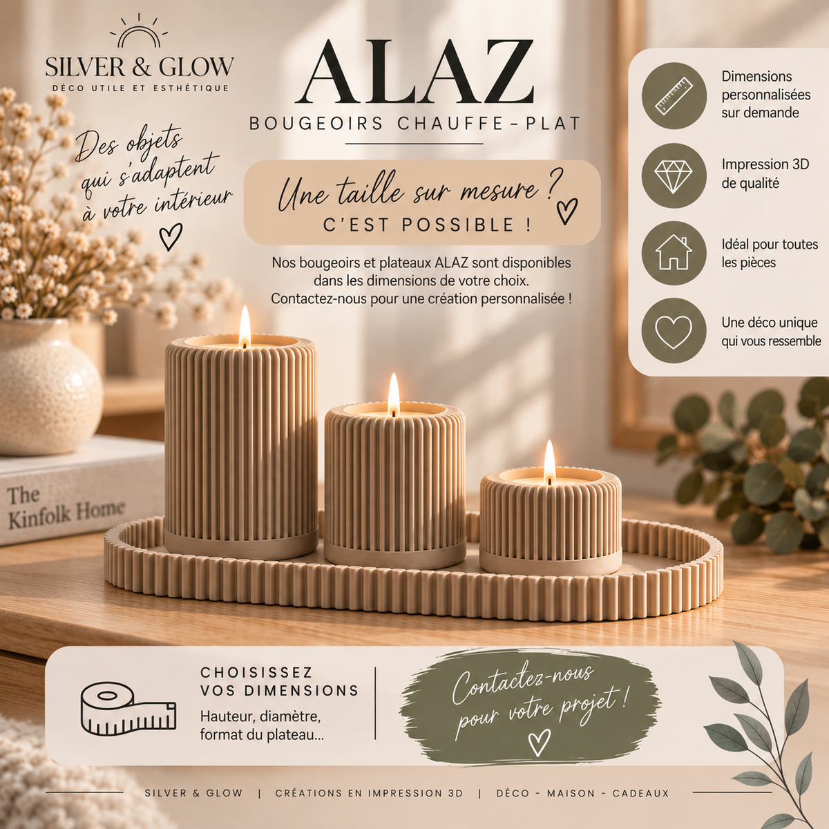 ALAZ – Bougeoirs & plateau design Silver & Glow