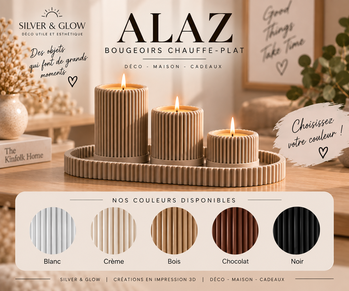 ALAZ – Bougeoirs & plateau design Silver & Glow