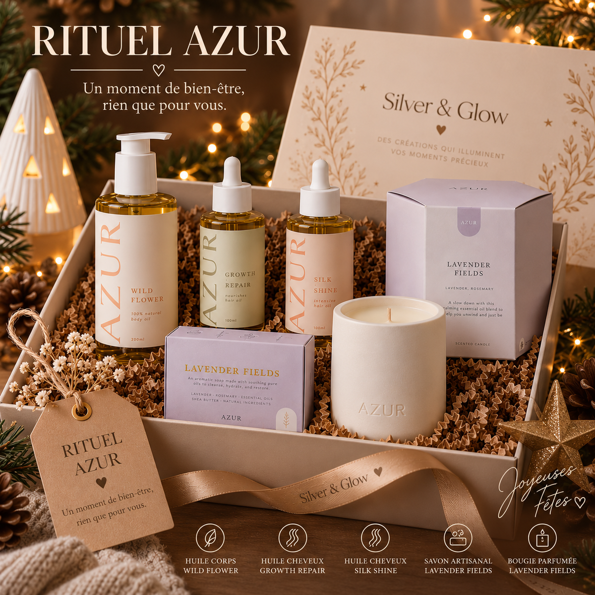 RITUEL AZUR – Coffret bien-être 3 huiles, savon et bougie | Noël