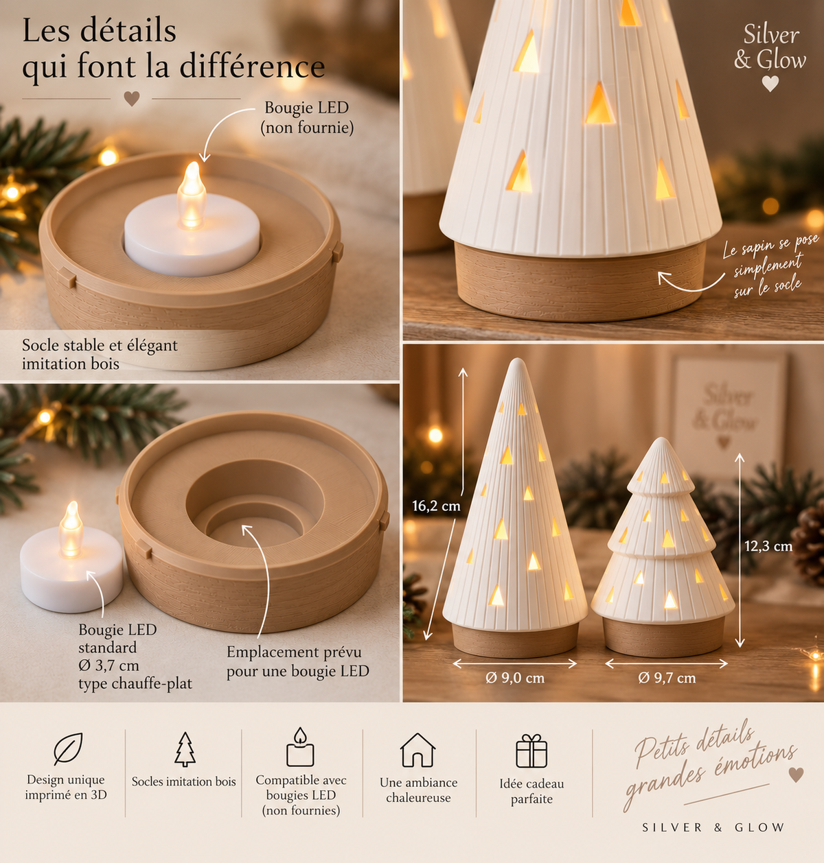 SYLVA – Duo de sapins lumineux de Noël | Silver & Glow