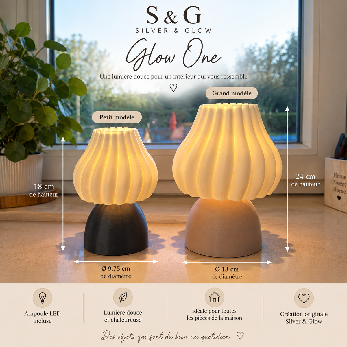 GLOW ONE – Lampe design Silver & Glow