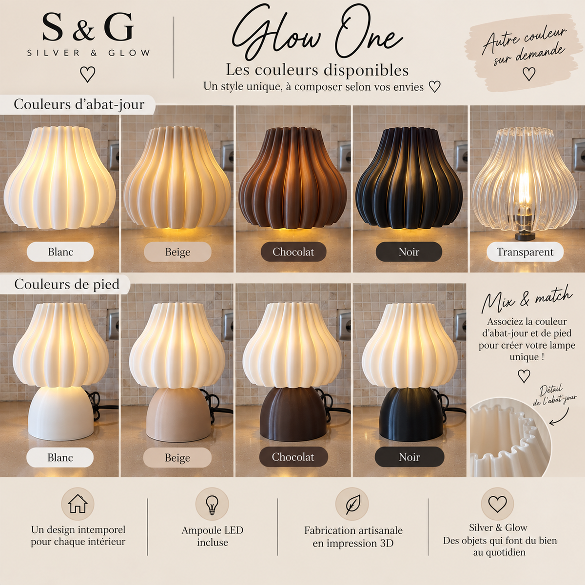 GLOW ONE – Lampe design Silver & Glow